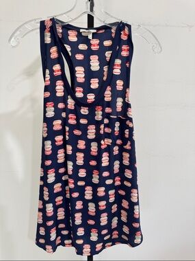 Joie Silk Navy Tank with Pink/Beige/Cream Macaron Print